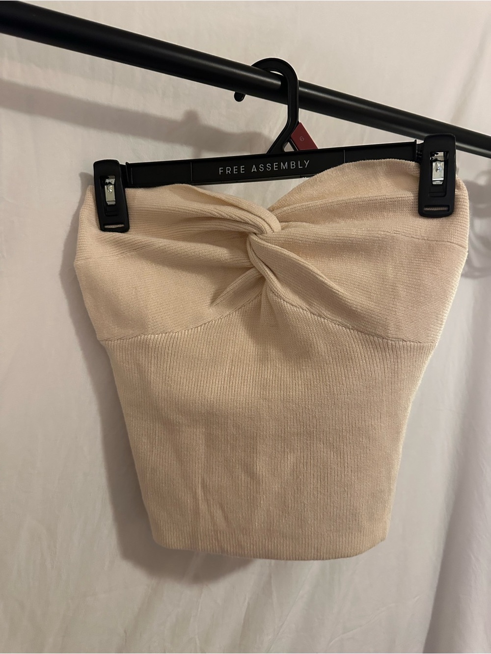 Cream Strapless Twist-Front Knit Top